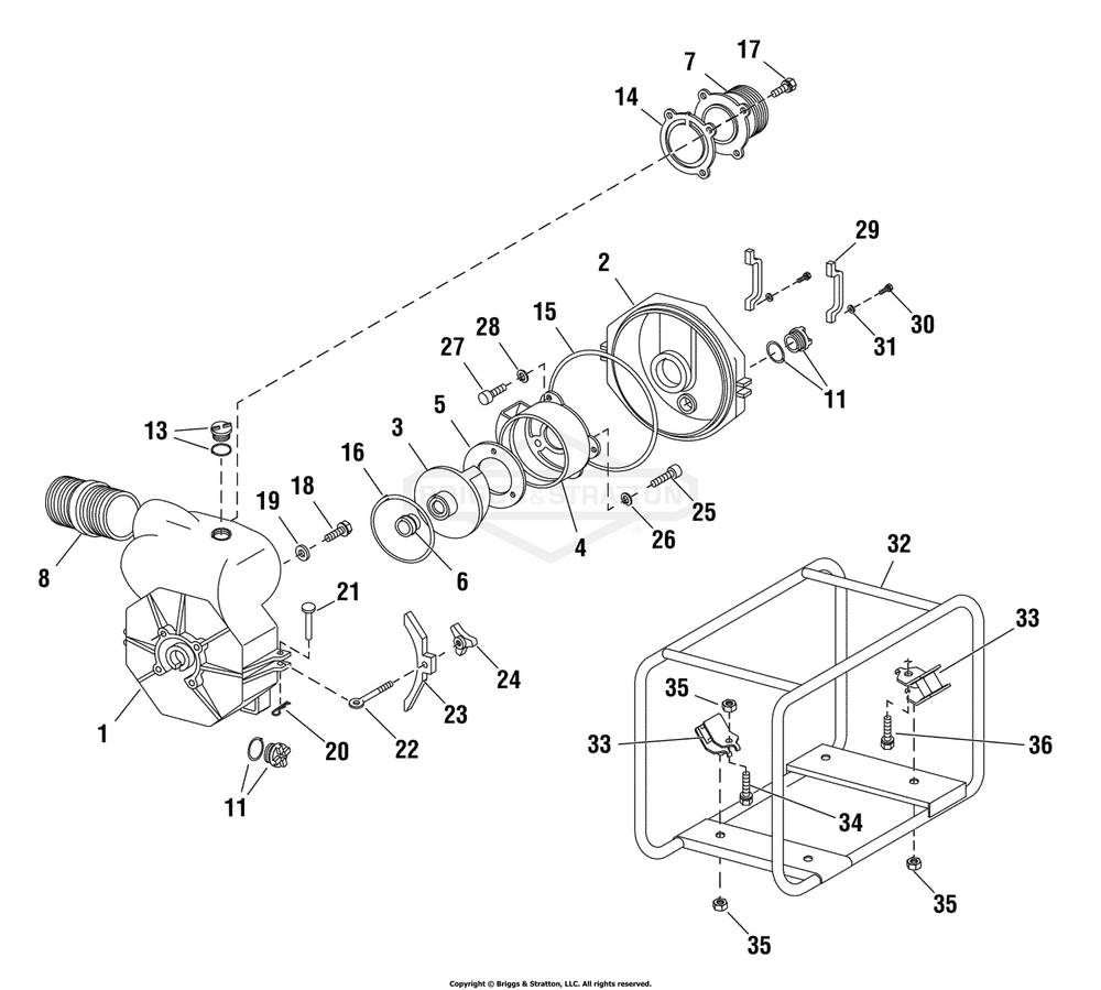 Trash Pump (315389) Diagram and Parts List for 073022-1  Briggs and Stratton Water Pump